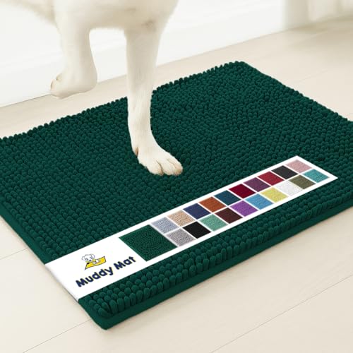 Image of Muddy Mat | Super Absorbent Door Mat Indoor, Microfiber Quick Dry Chenille Entryway Rug, Non-Slip Front Door Mat, Indoor Mats for Entryway, Machine Washable Pet Rug, Dark Green 24 inchx36 inch