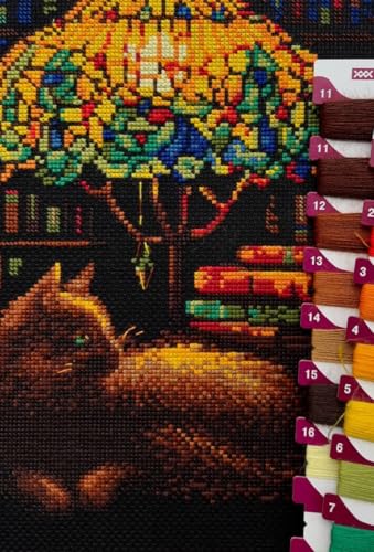 Image of RIOLIS - Book Evening 2281, Cat Cross Stitch Kits 8 inchx11, Cross Stitch Kits for Beginners & Advanced, Crossstitching Kit Adult, Animals Embroidery Counted Stitching Kit