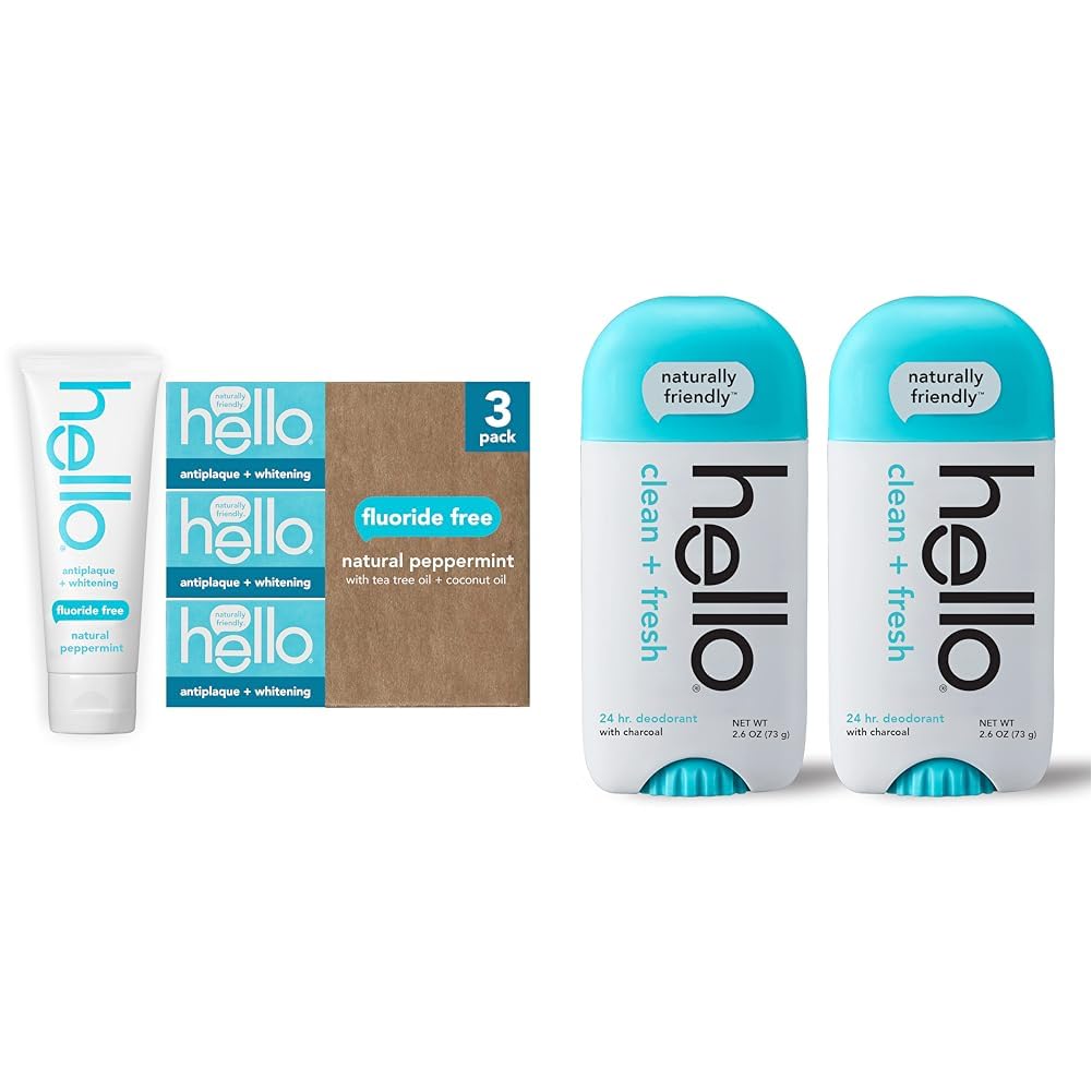 Hello Antiplaque Toothpaste Fluoride Free for Teeth Whitening with Natural Peppermint Flavor Activated Charcoal Fresh and Clean Deodorant