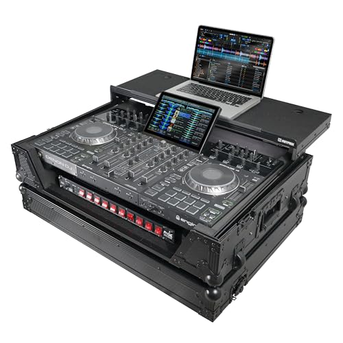 ProX XS-PRIME4 WLTBL ATA Flight Case For Denon PRIME 4 DJ Controller with Laptop Shelf 1U Rack Space and Wheels - Black -  ProX Live Performance Gear