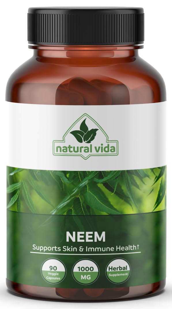 Neem Herbal Supplement 1000mg - 90 Capsules - Supports Skin, Immune & Liver Health, Detox, Vegan Capsules, Gluten-Free (1)