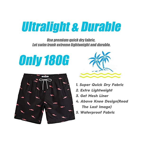 MaaMgic Men's Short Swim Trunks,Slim Fit Quick Dry Board Shorts with Mesh Lining,Black Shark,Medium - Image 6