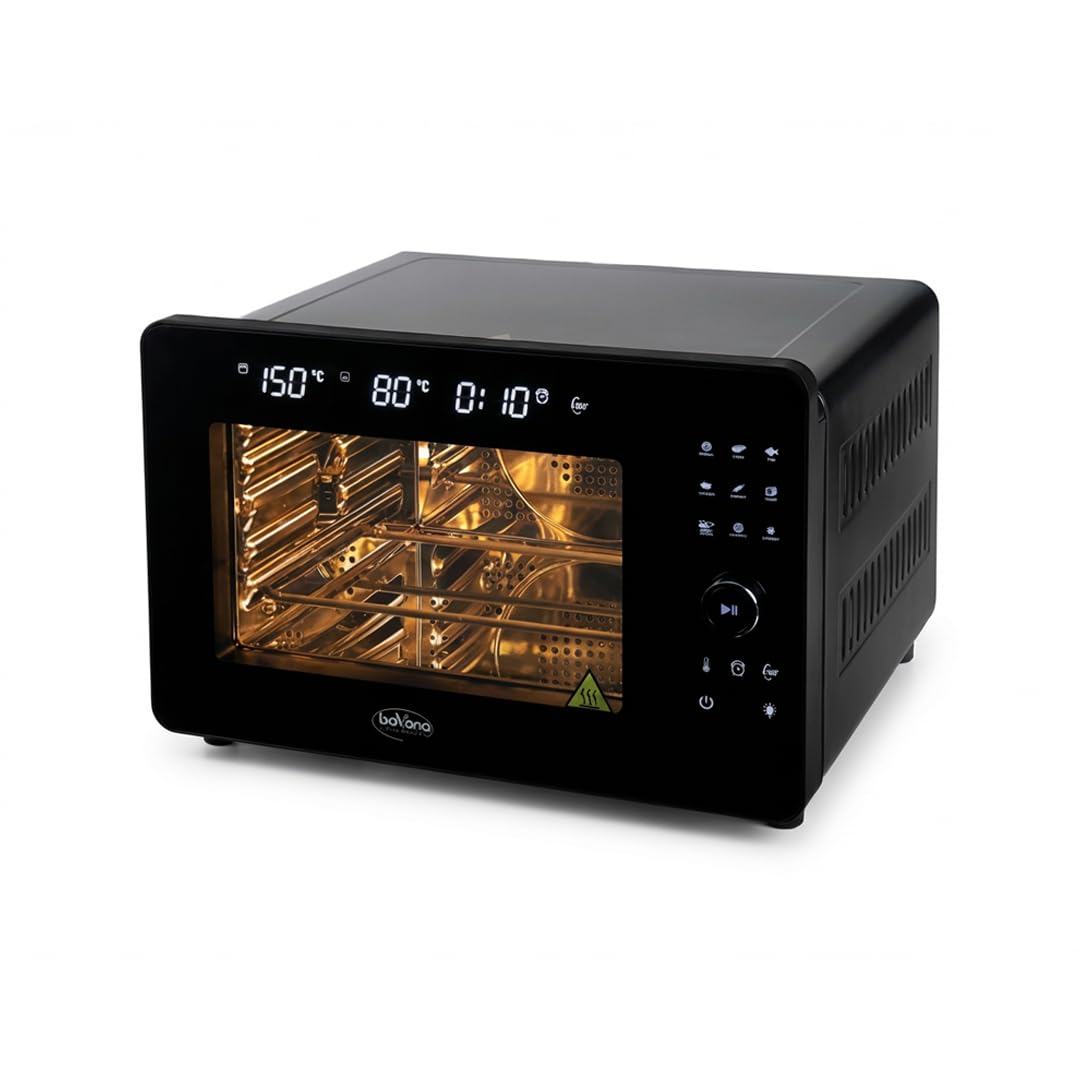 Forno Elettrico Multifunzione 22L 1900W, Tecnologia Riscaldamento 3D, Display LED Touch, 5 Livelli Verticali, Temperatura 40-220°C, Girarrosto Incluso, Nero