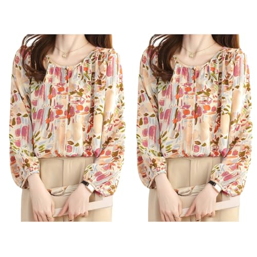 Image of TOPLOT Women's Shirt Top | Elegant Floral and Artistic Prints for a Stylish Look | Long Puffed Sleeves for a Trendy Touch | Stylish Available in Pack of 2 (5233)