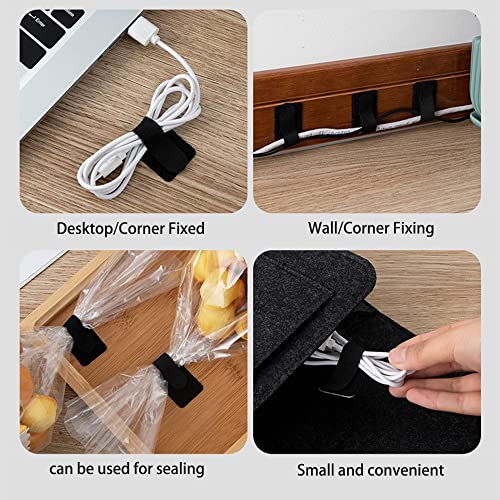 20Pcs 3M Adhesive Wire Organizer Cord Organizers Adjustable Hook and Loop Cable Clips Adjustable Cable Ties Cord Wrappers Keeper Cord Holder Straps for Kitchen, Office Desk Management (Black+White). - Thumbnail 5