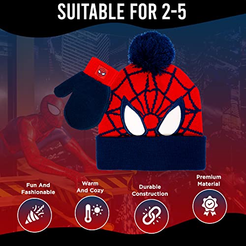 Image of Marvel Spider-Man Boys Winter Hat and Mitten Set, Beanie Hat and Gloves