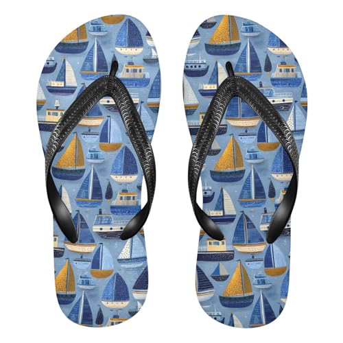 Flip Flop Sandals Boats Blue Print for Women Men Beach Outdoor XS