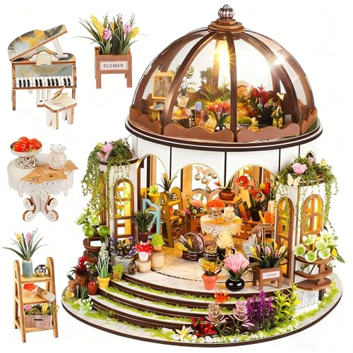 Vaki Vaki [2026 New] Hanging Garden Miniature House Kit with LED Light, Book Nook Kit with Cover for Birthday, 3D Wooden Bookends Puzzle Bookshelf Decor Building Kit Birthday Gifts for Family, Friends