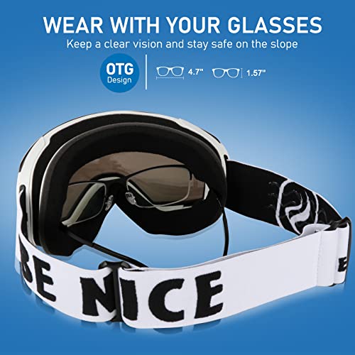 Benice Ski Goggles,Otg Snowboard Goggles Detachable Magnetic Dual-Layer Lens Snow Goggles Anti-Fog Uv Protection For Men,Women #TOP5