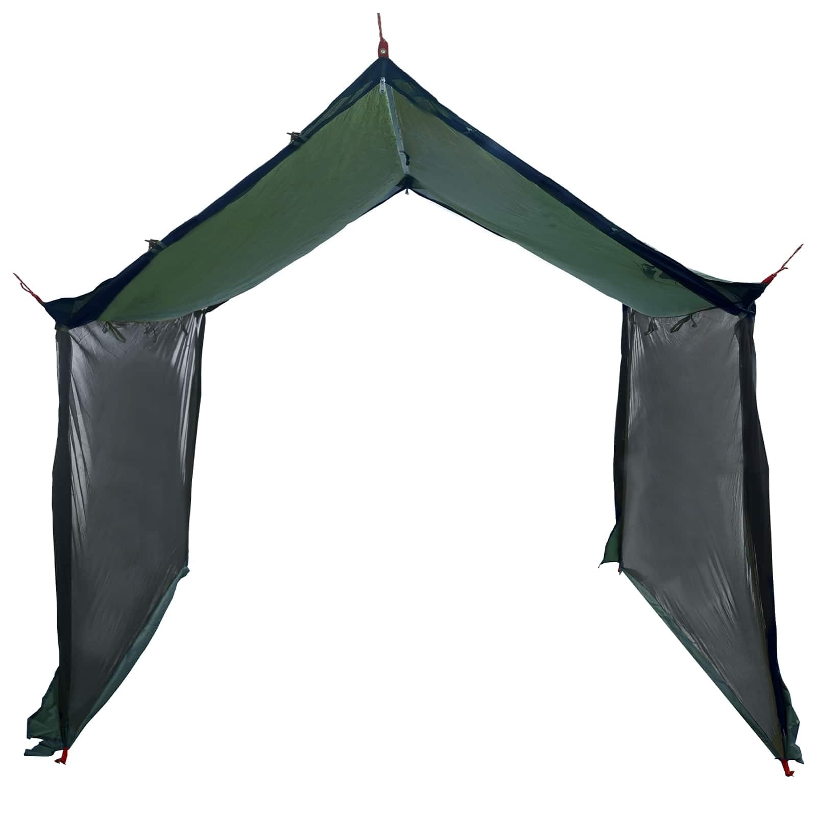 Tarp Camping mit Netzwänden, Armeegrün | Wasserfestes Dach, Tür mit Reißverschluss, höhenverstellbar, Seil und Heringe im Lieferumfang enthalten