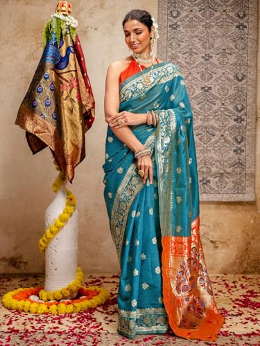 Image of SIRIL Women's Paithani jacquard Silk Saree |Chandrakor Paithani jacquard Saree With Unstitched Blouse Piece