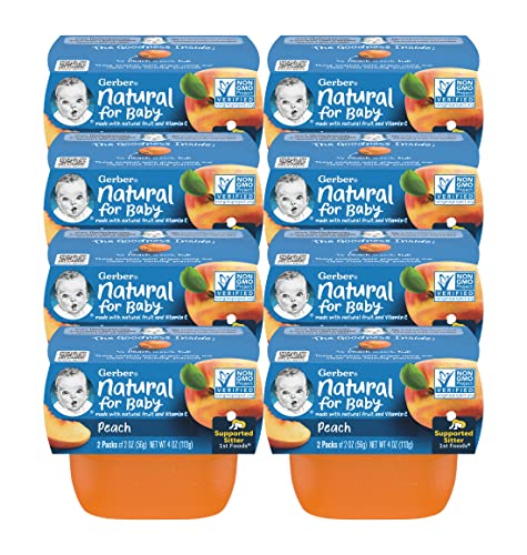 Gerber Natural for Baby 1st Foods Baby Food Tubs, Peach, Made with Natural Fruit & Vitamin C, Non-GMO Pureed Baby Food, 2-2 Ounce Tubs/Pack (Pack of 8)