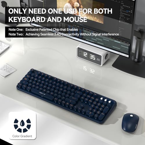 Image of FOPETT Wireless Keyboard and Mouse Combo, 104 Keys Full-Sized 2.4 GHz Round Keycap Colorful Keyboards, USB Receiver Plug and Play, for Windows, Mac, PC, Laptop, Desktop (DarkBlue)