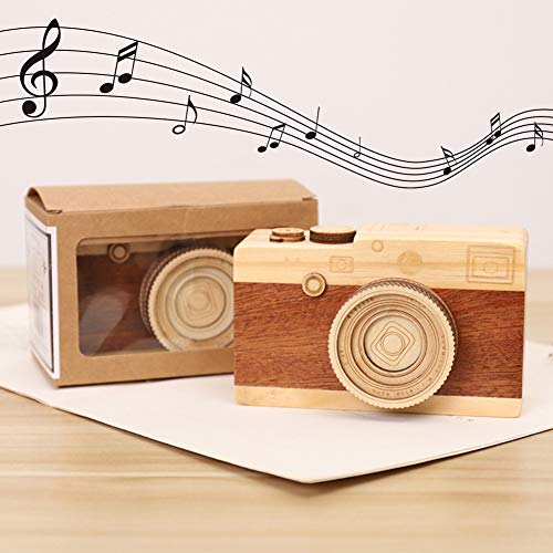 FUTUREPLUSX Wooden Music Box, Retro Wooden Camera Music Box for Birthday/Christmas/Valentine's Day.
