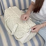 Cotton Quilted Duffle Bag Floral Print Gym Bag Travel Bag for Women Work (White) - Image 4