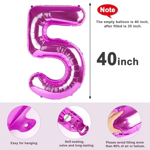 Image of 5 Balloon Numbers Birthday Decorations, 40In Rose Purple Balloons for Party | Eye-catching Appearance, Perfect Decorative Centerpieces, Convenient Self-sealing Structure, Widely for Various Occasions