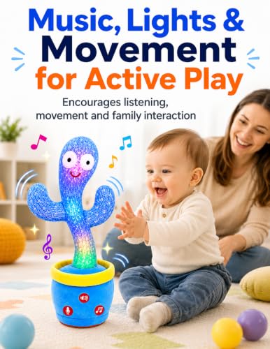 Image of River Mill Rechargeable Dancing Talking Cactus Toy Adjustable Volume, Singing Mimicking Cactus Toy, Safe Plush Eyes Music Toys for 18 Month+, Birthday Gifts for Boys Girls
