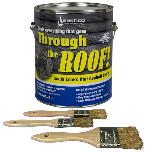 Through The Roof Sealant Clear Gallon Kit Pack of 1 Gallon with 3 Brushes. Sticks to Most Building Materials Wet or Dry Highly Elastic Paintable