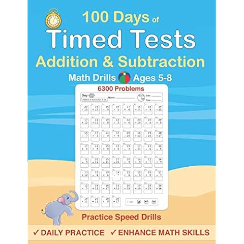 Timed Tests: Addition and Subtraction Math Drills, Practice 100 days of speed drills Cover