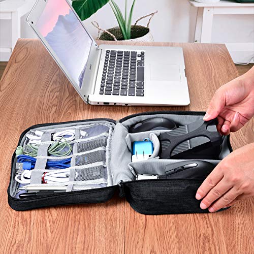 TOBION Electronic Organizer Travel Electronics Accessories Cases Protable Small Universal Cable Storage Bags for Charger,USB Cables, Phone,Hard Drives, Power Bank, Earphone,SD Card -Black