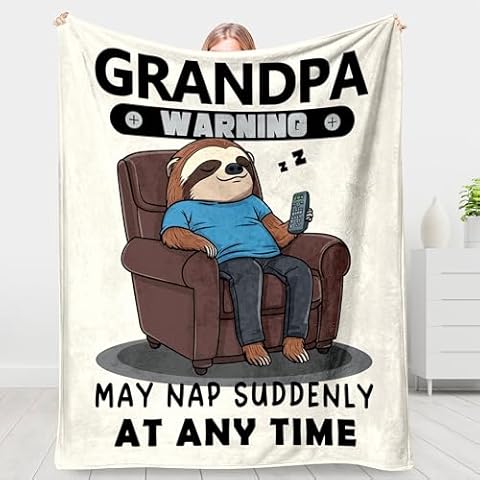 Qallicon Grandpa Funny 60"×50" Blanket Gifts, Gifts for Grandpa Form Grandkids Grandson, Best Grandpa Gifts for Birthday Fathers Day Christmas - Grandpa Warning May Nap Suddenly at Any Time (Cream) Cover
