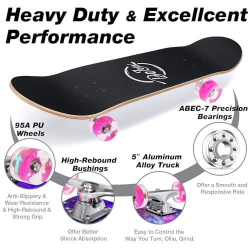 Image of BELEEV Skateboards for Beginners, 31 x 8 inch Complete Skateboard for Kids Teens Adults, 7 Layer Canadian Maple Double Kick Deck Concave Cruiser Trick Skateboard with Multifunction Skate T-Tool