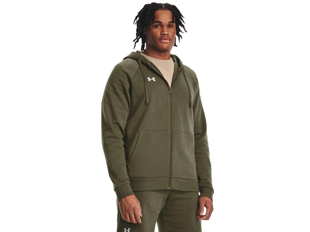 Under Armour Men's Rival Fleece Fz Hoodie, (390) Marine Od Green / / White, L Tall