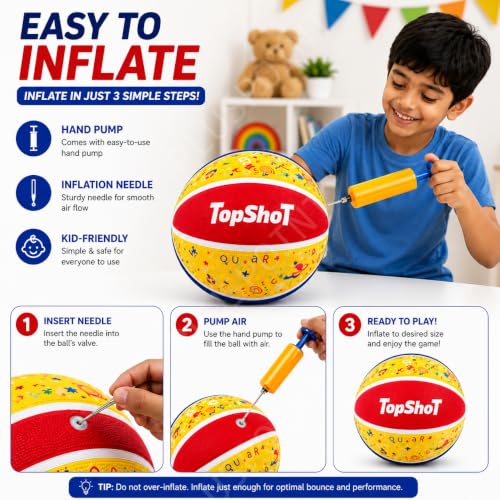 Image of PLUSPOINT Basketball for Kids with Air Pump | Colorful Printed Rubber Basketball for Indoor & Outdoor Play | Training Sports Ball for Boys & Girls | Easy Grip Recreational Basket Ball