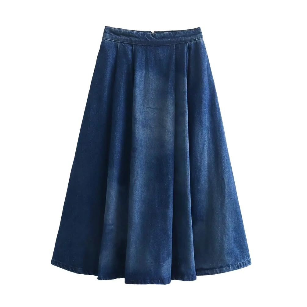 Falda midi ajustada de cintura alta estampada para mujer, cintura alta elástica, falda midi de mezclilla suave acampanada