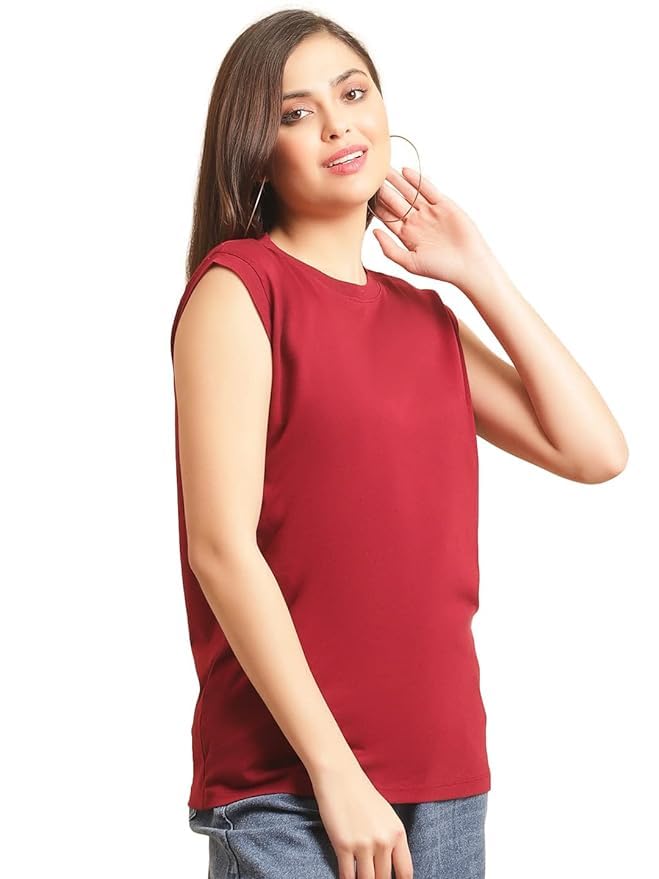 NOTWILD Women's Plain Cotton Cut sleeve T-Shirt Regular Comfortable Fit Round Neck Summer Wear Size S to 2XL