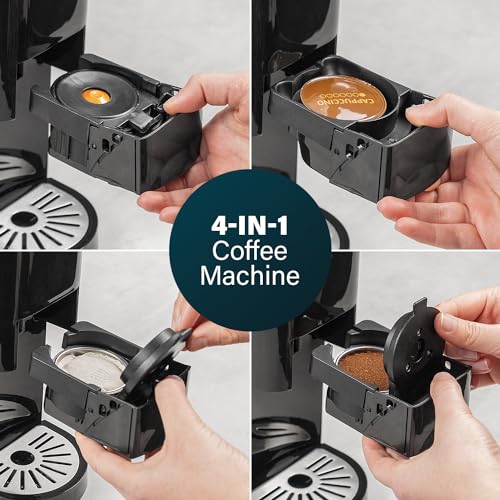 Princess 01.249450.01.001 Caffettiera Multifunzione, Compatibile con capsule Nespresso,Dolce Gusto,cialde ESE e caffè macinato, 19 bar, Nero e argento, 800 ml - immagine 5