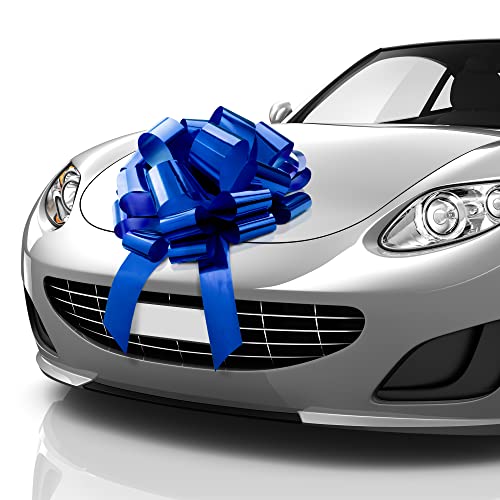 Zoe Deco Grand nœud de Voiture (Bleu, 41 cm), nœud géant pour Voiture, nœud d'anniversaire, Grand nœud Bleu, nœuds de Noël pour Voitures, nœud d'emballage Cadeau, Grand nœud Cadeau