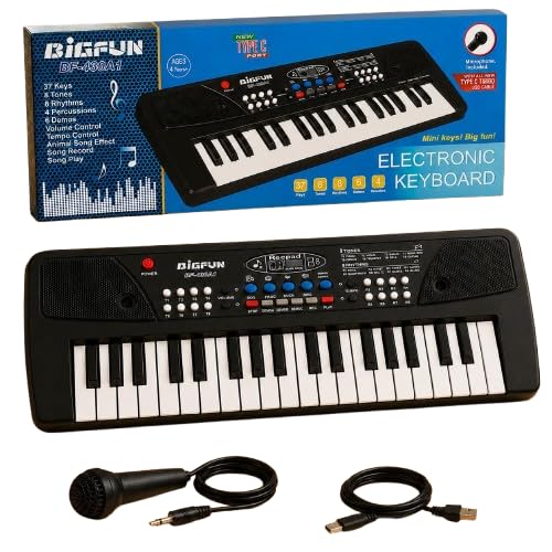 37-Key Portable Piano Keyboard with Microphone, Electronic Musical Instrument Featuring 8 Rhythms, 8 Tones, Demo Songs & Recording Playback Function-image-49
