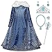 Kosplay Mädchen Eiskönigin ELSA Kostüm mit Umhang Schneeflocken Kleid mit Plüschkragen Kinder Schneekönigin Prinzessin Kleid Party Cosplay Fasching Halloween Weihnachtsfeier Kostüm Blau