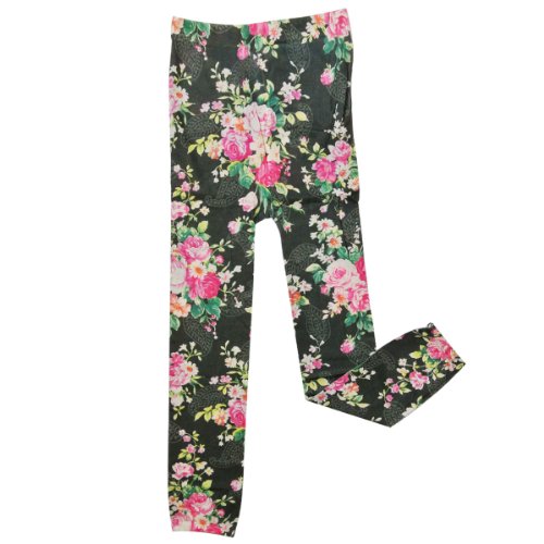 Wrapables Colorful Footless Tights Leggings, Black Floral Cover