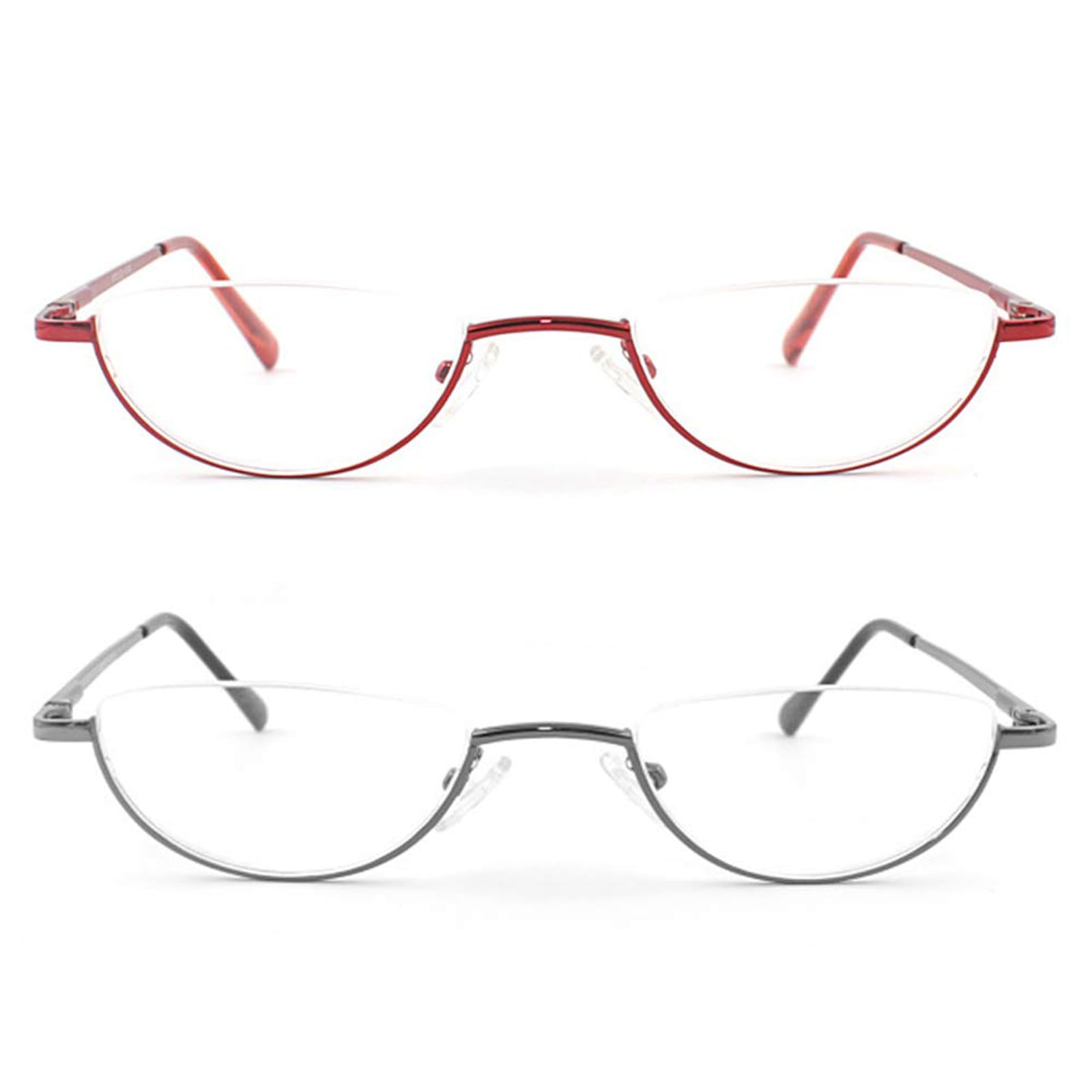 MMOWW 2 Pack Half Moon Reading Glasses for Men Women Slim Metal Half Frame Readers Semi Rimless Eyewear with Spring Hinge (Red+Gray - Image 2