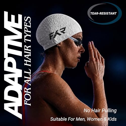 Image of Swimming Cap for Men, Women & Kids 6-14 Boys Girls |100% Silicone Swim Cap for Long Hair| Indian Head Size Cap Comfort (Pearl White, Embossed)