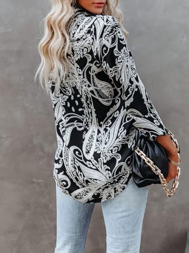 Blouses for Women Aesthetic Button Down Shirts Long Sleeve Dressy Casual Floral Tops Fall Outfits for Women 2025 Trendy - Black White Floral L2