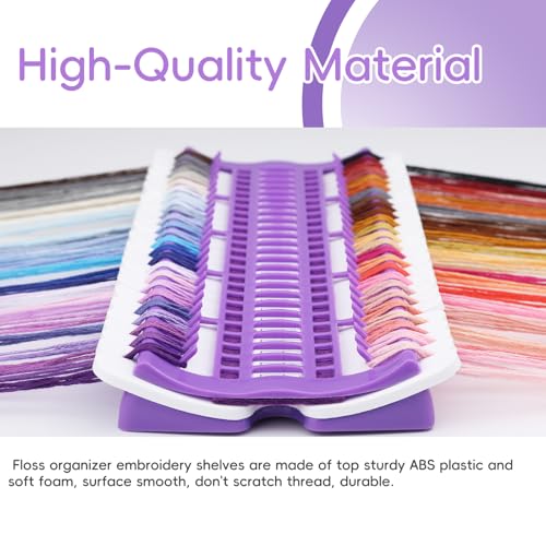 Image of Lokunn Floss Organizer Embroidery, 50 Positions, Thread Organizers for Sewing and Cross Stitch Embroidery Thread, Plastic & Non-Woven Fabric, Purple, Comes with 15 Sticky Notes