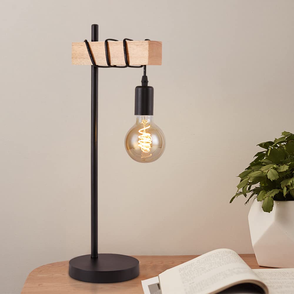 Lámparas de Escritorio Lámpara de Mesa Retro Lámpara de Noche de Metal y Madera Negra Lámpara de Escritorio de diseño Industrial Cable con Interruptor Lámpara de Lectura de Metal r