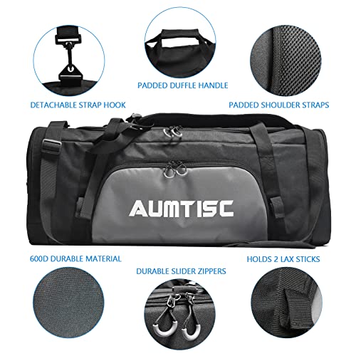 AUMTISC Lacrosse Bag Backpack, 2 Stick Holders and Separate Shoes Cleats Compartment, 75L Large Capacity to Holds All Lacrosse Equipment or Field Hockey Gear