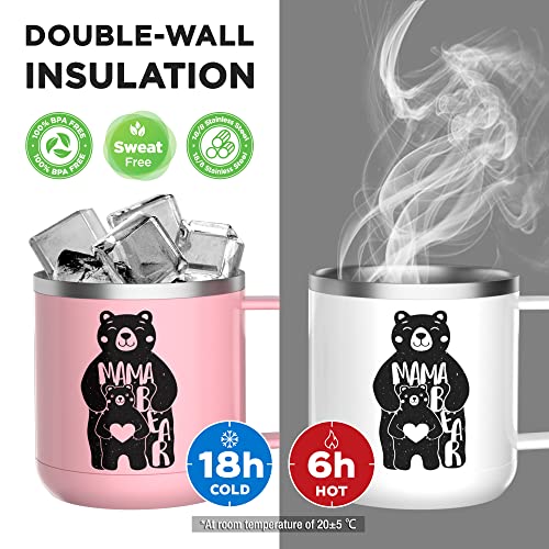 HAUSHOF Mom Mug with Lid, 14 oz Insulated Coffee Mug with Handle for Best Mom, Birthday Mother\'s Day Gifts for Worlds Best Mom, White Mom Bear - Thumbnail 3