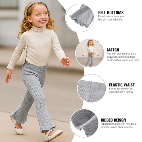 SOBOWO Girls Flare Leggings Pants Ribbed Kids Bell Bottoms 2 Pack Solid Color Ruffle Flared Casual Pants for Girls Size 3-11Y2