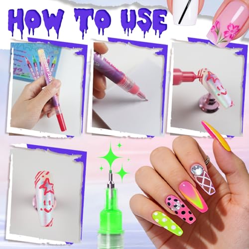 Image of 12 Color Nail Art Pens, Neon Nail Markers Set 0.5 MM Fine Tip Nail Polish Pens Drawing Painting Point Liner Painted Pen Kit, Waterproof DIY Nails Art Design Manicure Tools