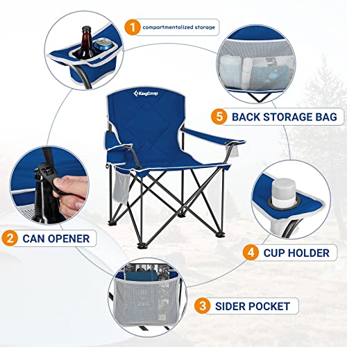 KingCamp Extra-Large Camping Chairs for Adults with Carry Bag, Heavy-Duty Outdoor Chairs with Cup Holder and Storage Pocket, Supports 360LBS for Camping, Travel, and Picnics - Image 5