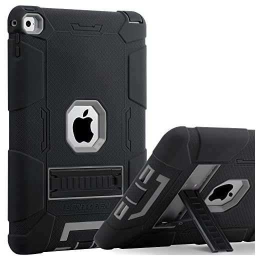 iPad Air 2 Case, BENTOBEN Protective Case for iPad Air 2 - Kickstand 3 in 1 [Soft&Hard] Hybrid Shockproof Heavy Duty Rugged Anti-Slip Scratch Resistant Case Cover, Black/Gray