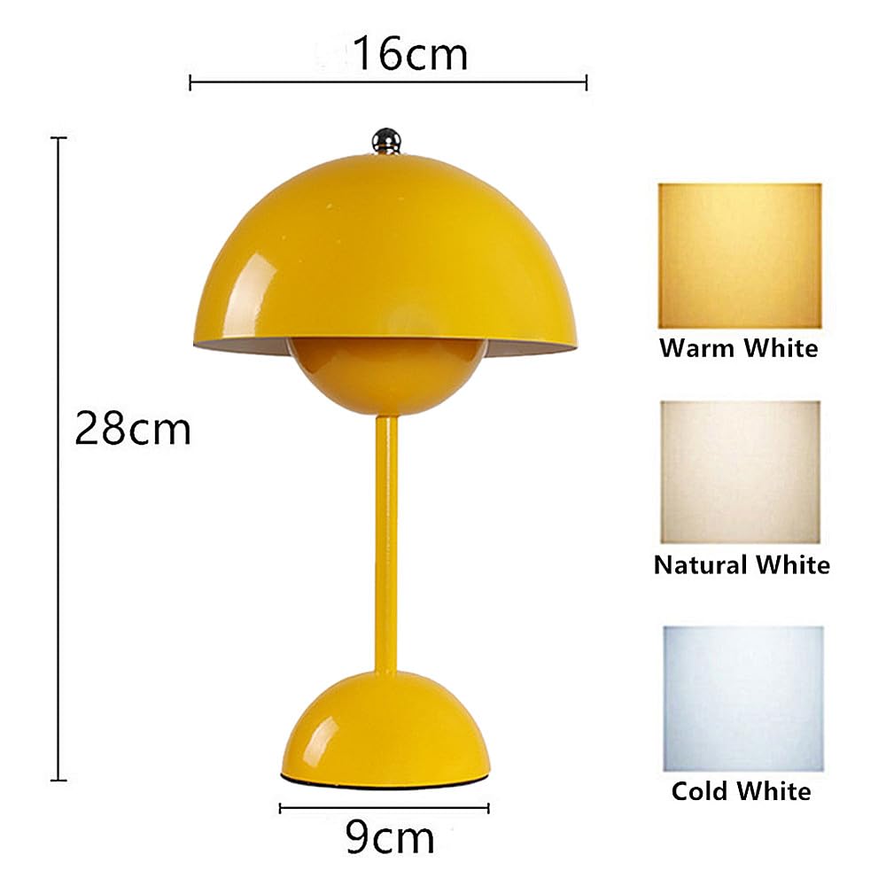 TRIXES Rechargeable Mustard Yellow Mushroom Table Lamp - Portable Cordless Lamp - 2000mAh USB Chargeable - Lounge, Bedroom, Home Décor - Image 3