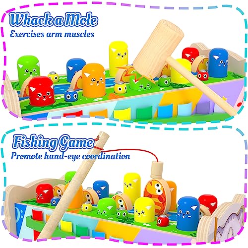 8 In 1 Montessori Toys For 1+ Year Old, Wooden Hammering Pounding Toys For Toddlers, Whack A Mole Fishing Game Xylophone Preschool Learning Educational Toys, Kids Birthday Gifts For 1 2 3 4 Year Old #TOP3