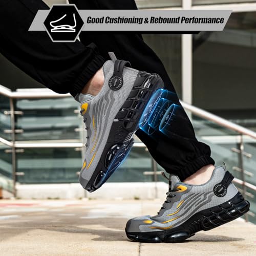 Hogent Steel Toe Shoes for Men Women Composite Toe Work Sneakers Indestructible Safety Tennis Shoes Lightweight Breathable Construction Sneakers Puncture Proof Air Cushion Ergonomic Design - Image 6