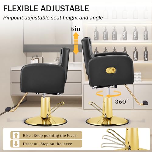 Black Salon Chair for Hair Stylist, Reclining Barber Chair for Barbershop with Hydraulic Pump, 360° Swivel Multi-Function Hair Styling Braiding Chair for Spa Shampoo Tattoo, Max Load Weight 440 Lbs